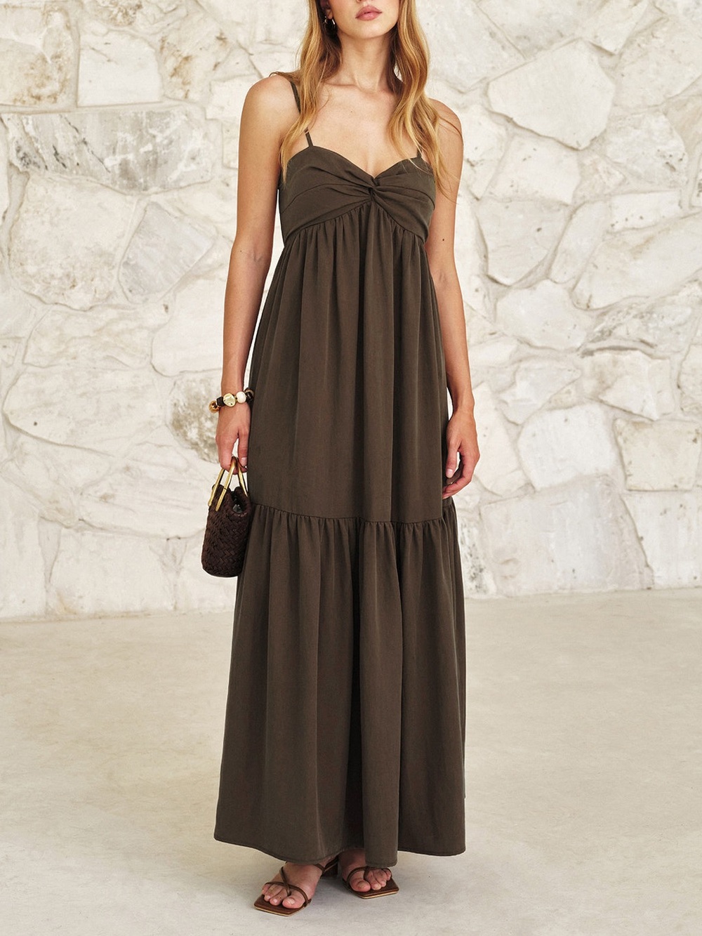 COMMENSE Twist Front Cami Maxi Dress - Picture 1 of 11